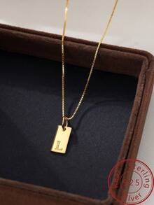 Under the banyan tree 1 件簡單方形 26 個英文字母 925 純銀吊墜項鍊,多功能女式鎖骨鏈 - 金色 - 查看 8