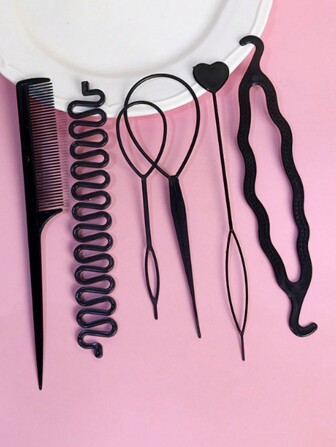 6pcs Hair Styling Tools For Girls, Topsy Tail Hair Tool Hair Loop + Hair Comb, Ideal Choice For Gifts