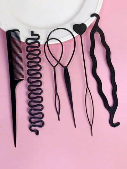 6pcs Hair Styling Tools For Girls, Topsy Tail Hair Tool Hair Loop + Hair Comb, Ideal Choice For Gifts