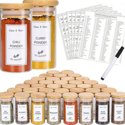 192 件厨房食品标签套装、香料罐标签、玻璃瓶贴纸、白色食品分类贴纸（不含瓶子）