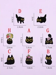 1只黑貓搞笑琺瑯針頭,定制大眼小貓胸針,花卉動物卡通搞笑珠寶禮物 - 彩色 - 查看 8