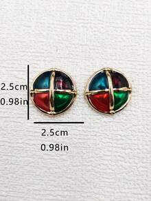 1pair Round Shaped Drop Oil Non-Pierced Ear Clips - Multicolor - View 2