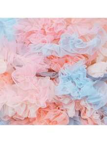 年輕女孩1入組可愛甜美公主風格蕾絲肩帶蓬鬆蛋糕層短裙洋裝，適合春夏派對和沙灘穿著 - 米色 - 查看 6