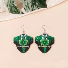 1對時尚愛爾蘭聖派翠克節帽子和四葉草元素木耳環,適合女性佩戴 - 綠色牛仔帽 - 查看 11