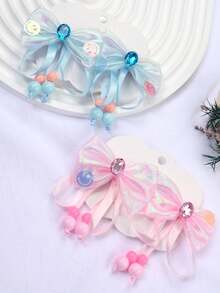 2入組兒童公主蝴蝶結髮夾，女孩派對化妝梳妝側髮飾 - 粉色 - 查看 1