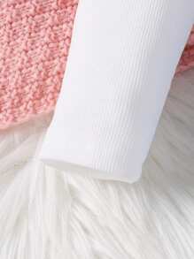 Young Girls' Soft & Comfortable Fall/Winter Sweet Outfit Set With Ruffled Solid Color T-Shirt And Buttoned Woolen Skort - Multicolor - View 5