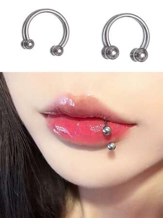 2 Piezas Anillos De Labios Sin Perforación De Estilo Punk Plateado, Anillos De Labios Personalizados Y De Moda