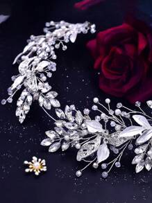 1pc Crystal & Rhinestone Bridal Headband Wedding Hair Accessory Boho Valentine's Day Accessories - Silver - View 5