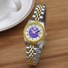 Proking皇冠和羅馬數字設計女士石英手錶,防水商務時尚優雅白色錶盤手表附鋼帶 - 白色 - 查看 4