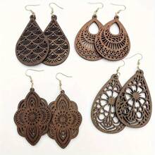4pairs/Set Wooden Vintage Chic Earrings