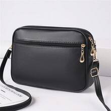 Lattice Pattern Pu Crossbody Bag, Women's Shoulder Bag With Detachable Strap, Square Shaped - Black - View 3
