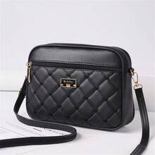 Lattice Pattern Pu Crossbody Bag, Women's Shoulder Bag With Detachable Strap, Square Shaped - Black - View 2