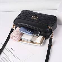 Lattice Pattern Pu Crossbody Bag, Women's Shoulder Bag With Detachable Strap, Square Shaped - Black - View 4