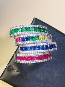 1pc Fashionable Delicate Square Cubic Zirconia Ring Suitable For Mother, Women As Valentine's Day Dating Gift - Multicolor - View 5