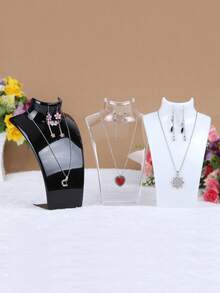 1入組珠寶展示架,模特半身塑像項鍊和耳環架,手鐲、戒指、厚鏈裝飾品展示架 - 珠寶展示架-白色 - 查看 2