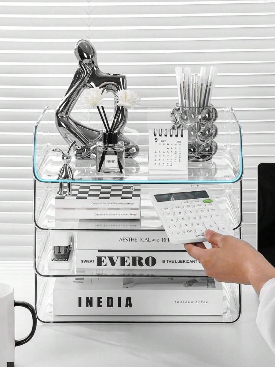 1pc Clear Desktop File Organizer, Bookshelf, Desk Storage Shelf, Office