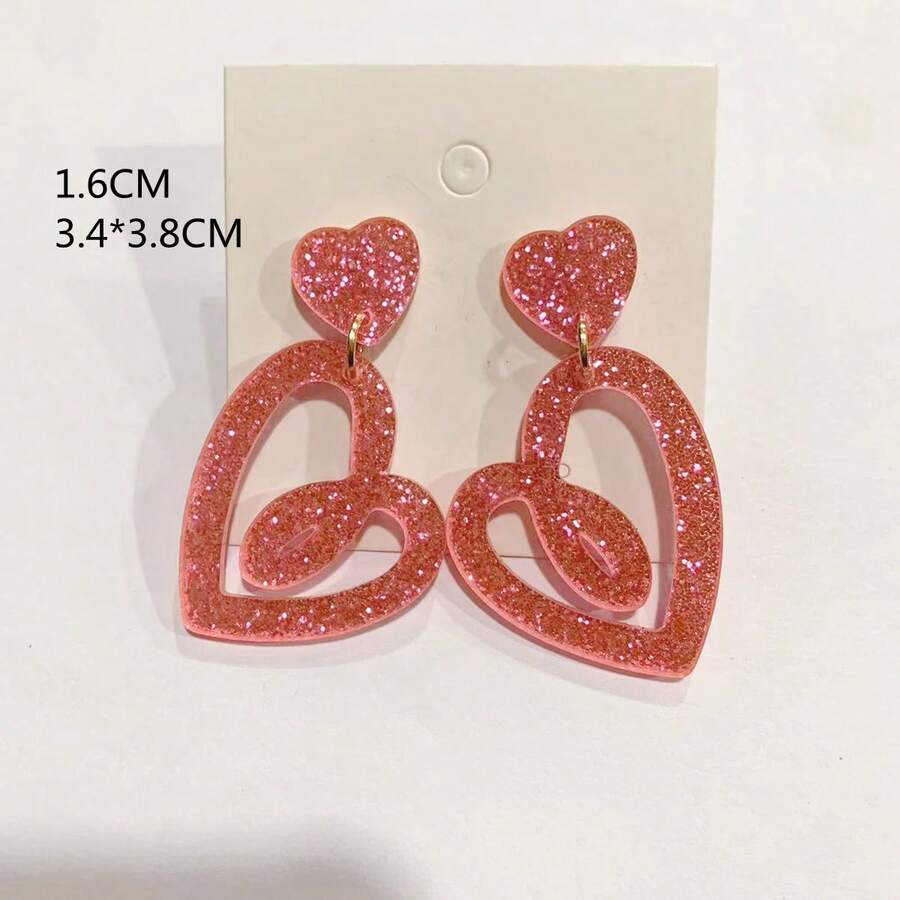 Valentine's Day Heart-Shaped Earrings - Pink - View 1
