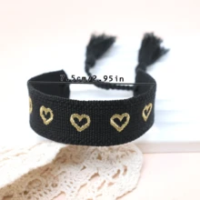 1條復古刺繡愛心 & 手工編織波西米亞風情手鍊,適合情侶、友人祝福手鍊 - 黑色 - 查看 6