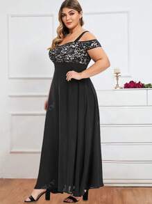 Vestidos de noche talla grande vestido largo con encaje hombros descubiertos elegantes moda para mujer