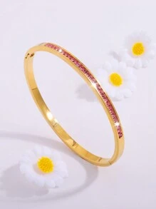 1只時尚輕奢高感不簡單不褪色不銹鋼單排鑽手鍊, 適合女性在約會時佩戴 - 紅色 - 查看 4