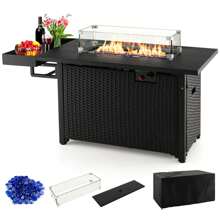52'' Outdoor Gas Fire Pit Table Patio Propane Firepit With Cover 50,000 BTU Brown/Black - Black - View 1