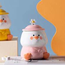 Cute 3D Duck Coffee Mug,Funny Duck Ceramic Coffee Cup With Hat Lid And Lovely Flower Spoon,Suit For Mug Warmer,Novelty Morning Mug Christmas Birthday Present For Office Friends Women Girls - 黃色 - 查看 9