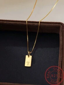 Under the banyan tree 1 件簡單方形 26 個英文字母 925 純銀吊墜項鍊,多功能女式鎖骨鏈 - 金色 - 查看 10