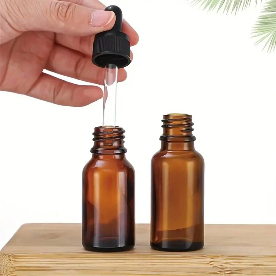 1入組玻璃滴管瓶,精油滴管瓶,透明玻璃小樣瓶,香水化妝品液體容器,瓶身帶玻璃滴管(10ml/15ml/20ml) - 棕色 - 查看 1