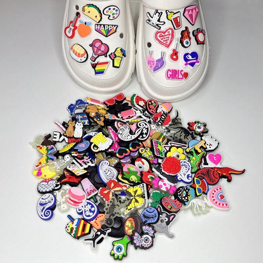 20入組隨機圖案鞋扣,卡通動物及車形可愛簡約風格鞋飾（可拆式插入式） - 彩色 - 查看 1