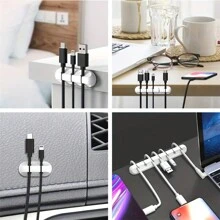 SHOULI Silicone Wire Holder, 1 Hole/2 Hole/3 Hole/5 Hole/7 Hole Cable Organizer, Black Self-Adhesive Data Cable Holder, Desk Wall Workspace Storage Box - White - View 3