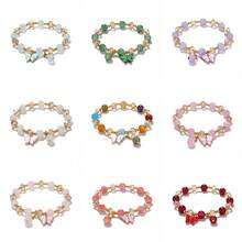 1pc Crystal & Glass Butterfly Decor Beaded Bracelet Perfect For Women's Parties And Daily Wear - Green - View 1