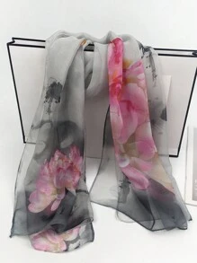 1條女士薄透明小圍巾,適用於日常休閒穿著 - 灰色 - 查看 4