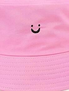 Spring/Summer Outdoor Sun Hat For Women Men, Couples Unisex Smiling Face Printed Bucket Hat, Travel Beach Vacation Cap - Hot Pink - View 2