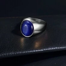 1 件復古奢華貓眼石銀色戒指男士時尚不銹鋼首飾最好的朋友宴會禮物 - 男士戒指 - 查看 18