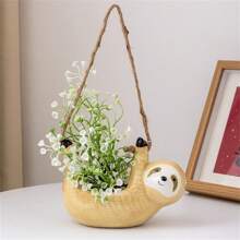 1pc Nordic Style Ins Ceramic Hanging Planter, Large Caliber Flower Pot For Succulent And Lithops - Yellow - View 1