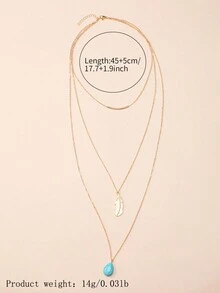 1條精美的羽毛和綠松石和金色頸鍊,是女孩子的完美禮物 - 金黃色 - 查看 3