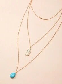 1條精美的羽毛和綠松石和金色頸鍊,是女孩子的完美禮物 - 金黃色 - 查看 1