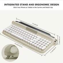 YUNZII B309 Upgraded Wireless Typewriter Keyboard, Retro Keyboard With Integrated Stand, USB-C/BT Keyboard With Cute Round Keycaps For Multi Device For Win/ (B309, Sand Beige) - Sand Beige - View 2