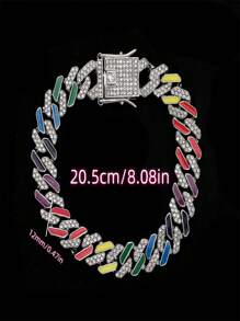 1入組男士彩色拼接一排鑽石嘻哈12mm寬手鍊,適合所有場合 - 銀色 - 查看 2