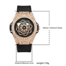 ONOLA 品牌 Iced Out 奢华钻石手表男士皮革防水石英手表礼物 - 黑色 - 查看 4