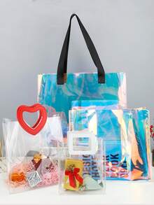 1 件透明心形裝飾禮品袋,附手柄,適合禮品包裝、送禮、派對禮品、情人節 - 紅色 - 查看 6