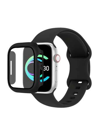 St.siabe 三合一，包含腕带、表壳和膜，男女适用。I Fashion 经典单色硅胶手表带，兼容 表带 38 毫米 40 毫米 41 毫米 45 毫米 44 毫米 42 毫米 49 毫米，柔软、舒适、透气的替换表带，适用于 Ultra 系列 S10/9/SE/8/7/6/5/4/3/2/1 手链配件