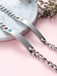 1入組時尚簡約浪漫的她的國王他的皇后不鏽鋼鑽石情侶手鍊情人節驚喜禮物 - 彩色 - 查看 1