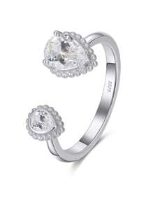 1 Bạc Thời Trang Đính Đá Cubic Zirconia Giọt Nước Trang Trí Nhẫn Cho Nữ Trang Trí Hàng Ngày - Bạc - Xem 2