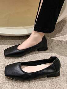 2025新款时尚女式方头简约基础款黑色低跟平底鞋 - 黑色 - 查看 1