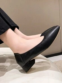 2025新款时尚女式方头简约基础款黑色低跟平底鞋 - 黑色 - 查看 2