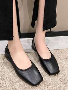 2025新款时尚女式方头简约基础款黑色低跟平底鞋 - 黑色 - 查看 3
