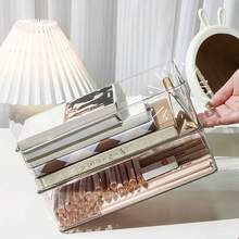 1pc Transparent Acrylic Desktop Organizer For Cosmetics, Masks, Snacks And Small Items - Clear - View 1