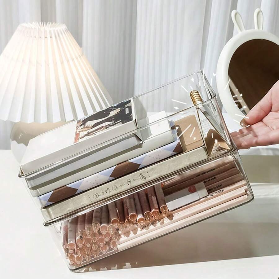 1pc Transparent Acrylic Desktop Organizer For Cosmetics, Masks, Snacks And Small Items - Clear - View 1