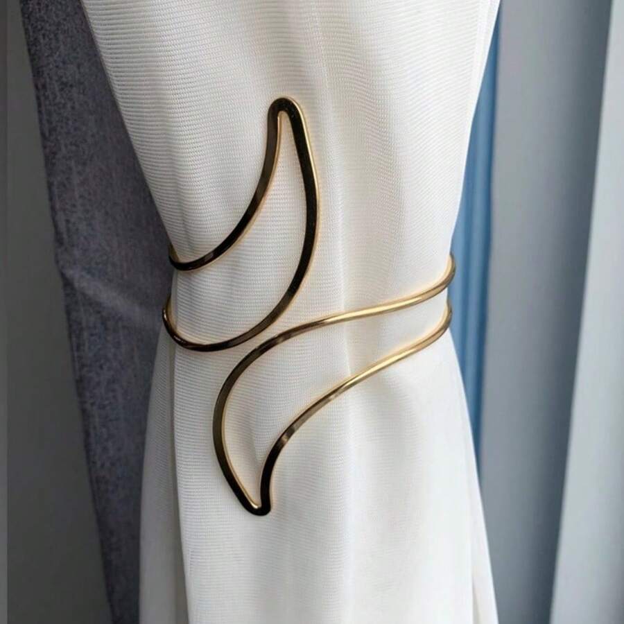 1入時尚中空月亮窗簾繩/金屬窗簾扣,可安全固定窗簾並完美的家居窗簾裝飾,金銀可選 - 金色 - 查看 1